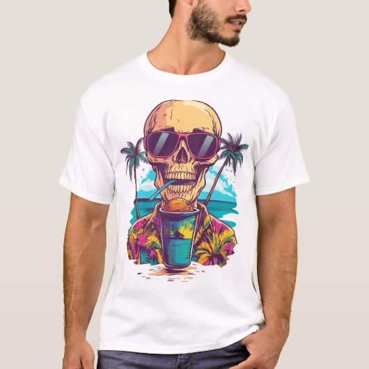 Skull on Vacation � Chill Funny Beach Skeleton T-shirt (Voorkant)