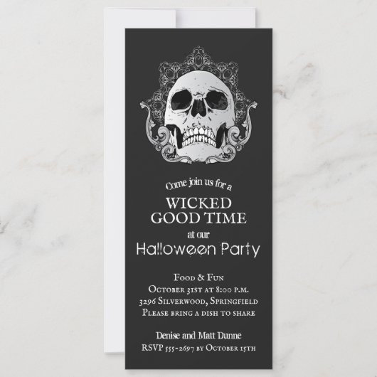 Skull op Black Halloween Kaart (Voorkant)