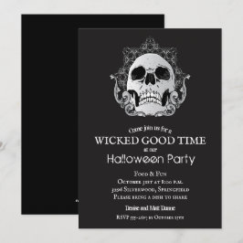 Skull op Black Halloween Party Invitations