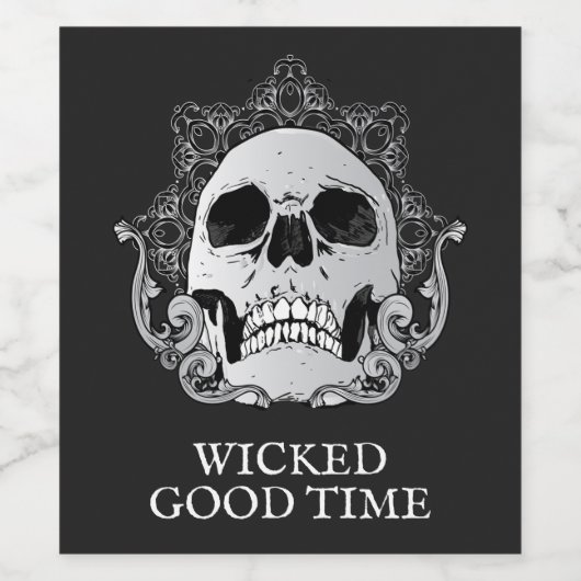 Skull op Black Halloween Wijn Etiket (Enkel label)