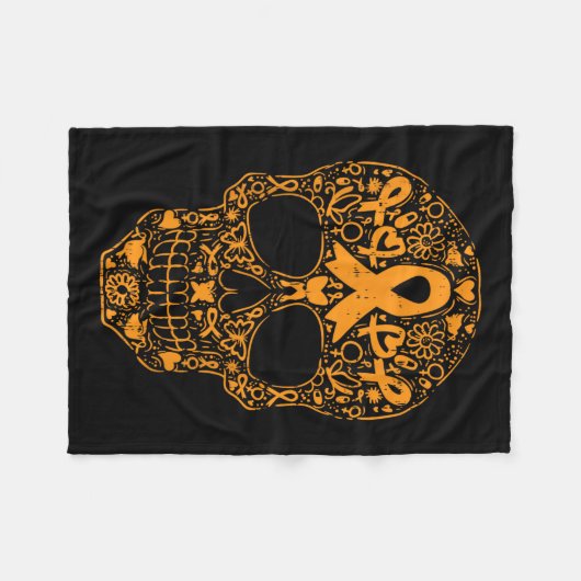 Skull Oranje Ribbon Leukemie Kankerbewustzijn Mexi Fleece Deken (Voorkant (Horizontaal))