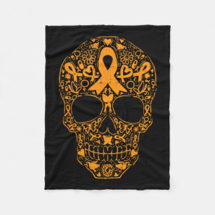 Skull Oranje Ribbon Leukemie Kankerbewustzijn Mexi Fleece Deken
