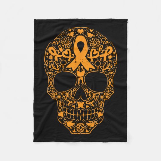 Skull Oranje Ribbon Leukemie Kankerbewustzijn Mexi Fleece Deken (Voorkant)