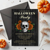 Skull Oranje Rozen Halloween Party Gold Folie Uitnodiging