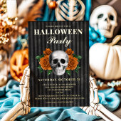Skull Oranje Rozen Halloween Party Gold Folie Uitnodiging