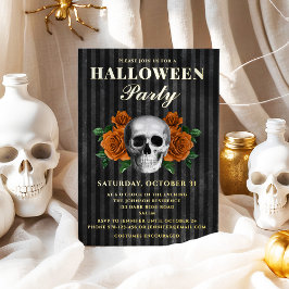 Skull Oranje Rozen Halloween Party Gold Folie Uitnodiging