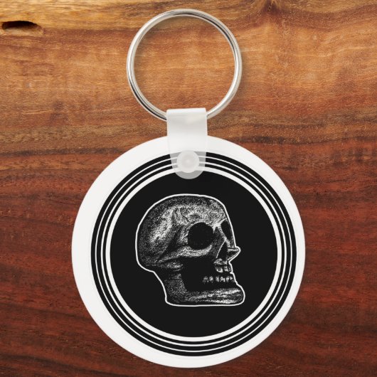 SKULL - Ovaal zwart-wit Sleutelhanger (Voorkant)