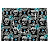 Skull Pattern Blue Floral Groot Cadeauzakje (Voorkant)