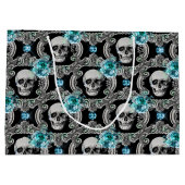 Skull Pattern Blue Floral Groot Cadeauzakje (Achterkant)