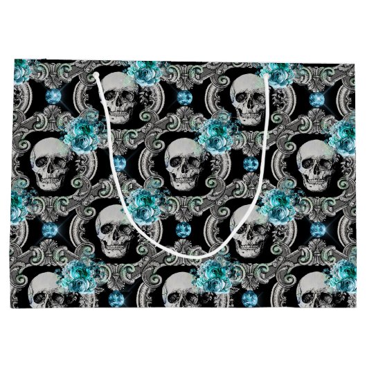 Skull Pattern Blue Floral Groot Cadeauzakje (Achterkant)