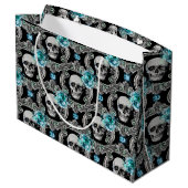 Skull Pattern Blue Floral Groot Cadeauzakje (Achterkant Gekanteld)