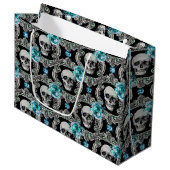 Skull Pattern Blue Floral Groot Cadeauzakje (Voorkant Gekanteld)