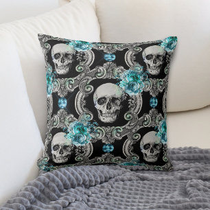 Skull Pattern Blue Floral Kussen