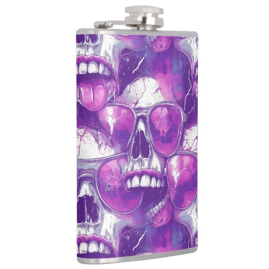 Skull Pattern Design met Paarse zonnebril Heupfles (Rechts)