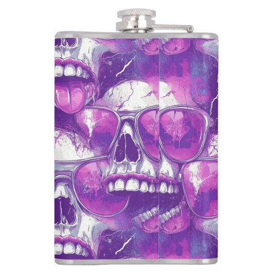 Skull Pattern Design met Paarse zonnebril Heupfles (Achterkant)