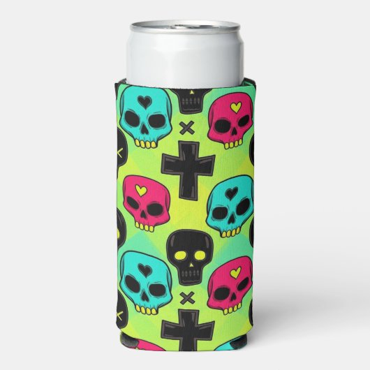 Skull Pattern Foam Can/Bottle Cooler (Seltzer Voorkant)