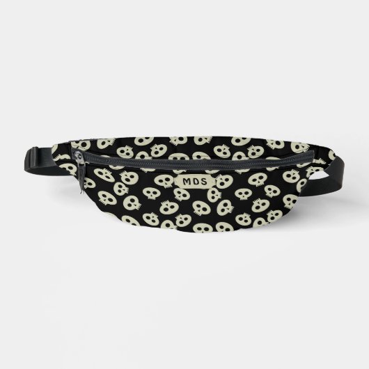 Skull Pattern Monogram Zwart Halloween Fanny Pack Heuptasje (Voorkant)