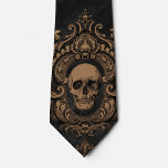 Skull Pattern | STROPDAS | Zwart<br><div class="desc">Zwart/sepia stropdas van het schedelpatroon. De afwerking tot uw dag van het pak voor dood of vampierkostuum.</div>
