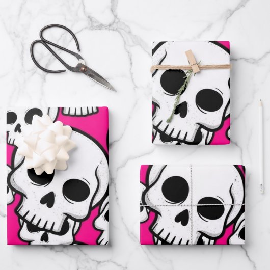 Skull Pattern Wrapping Paper Flat Sheet Set of 3 (Voorkant)