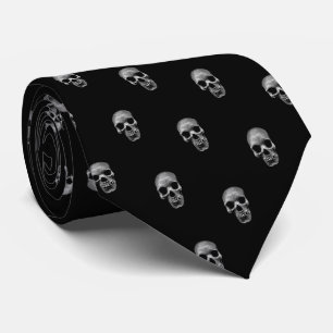 Skull Pattern - Zwart-wit Stropdas