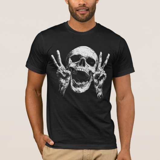 Skull Peace Hands, Donker Gotisch Halloween T-shirt (Voorkant)