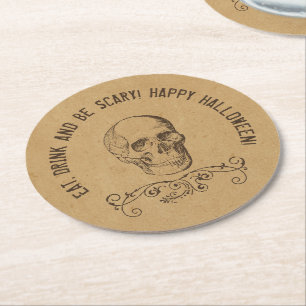 Skull Persoonlijke halloween Partij Ronde Kartonnen Onderzetter