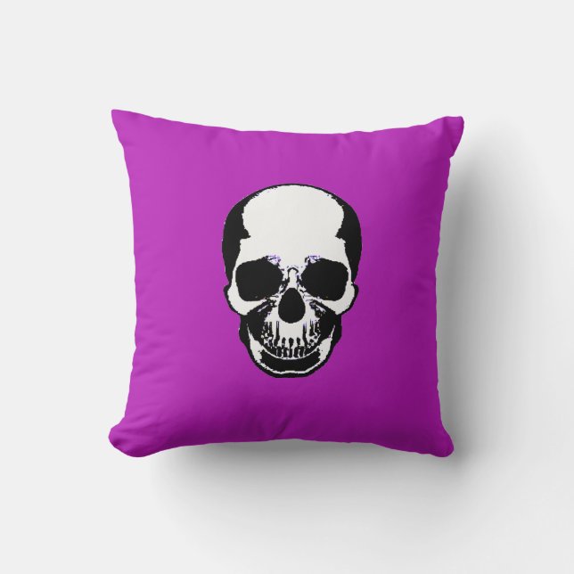 Skull Pillow - White Paars Kussen (Voorkant)