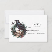 Skull & Pine Raven Gothic Wedding RSVP Kaartje (Voorkant)