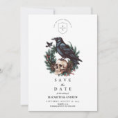 Skull & Pine Raven Gothic Wedding Save The Date (Voorkant)