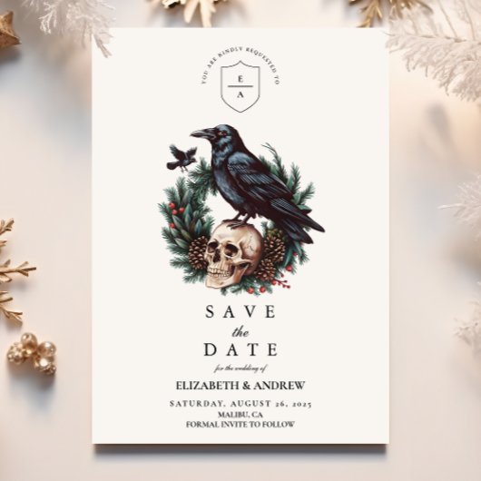Skull & Pine Raven Gothic Wedding Save The Date