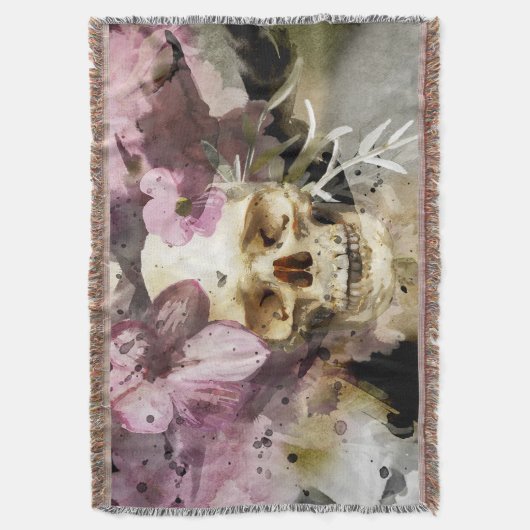 Skull Pink Floral Deken (Voorkant Verticaal)