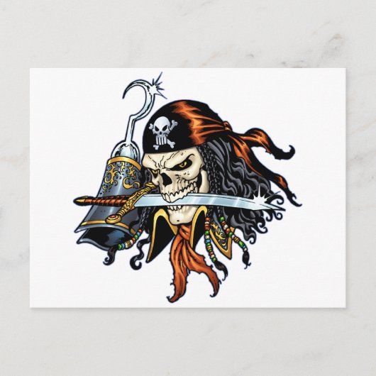 Skull Pirate met zwaard en haak door Al Rio Briefkaart (Voorkant)