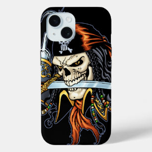Skull Pirate met zwaard en haak door Al Rio iPhone 15 Case
