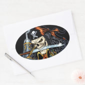 Skull Pirate met zwaard en haak door Al Rio Ovale Sticker (Envelop)