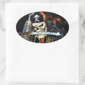 Skull Pirate met zwaard en haak door Al Rio Ovale Sticker (Tas)