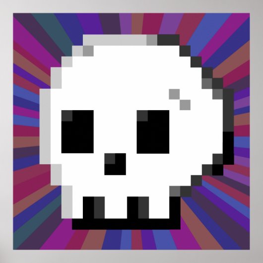 Skull pixel art. 8 bit psychedelisch paars Poster (Voorkant)