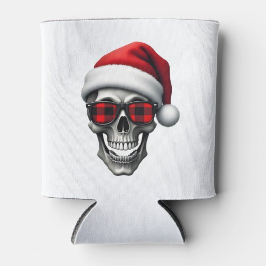 Skull Plaid Santa Hat Christmas Pajama Cool Skelet Blikjeskoeler (Voorkant)