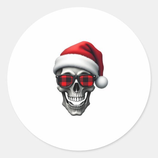 Skull Plaid Santa Hat Christmas Pajama Cool Skelet Ronde Sticker (Voorkant)
