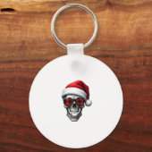 Skull Plaid Santa Hat Christmas Pajama Cool Skelet Sleutelhanger (Voorkant)