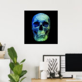 Skull Pop Art Blue Black Poster (Thuiskantoor)