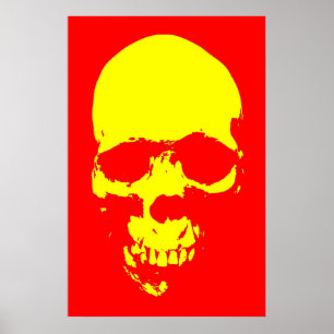 Skull Pop Art Poster - Rood & Geel