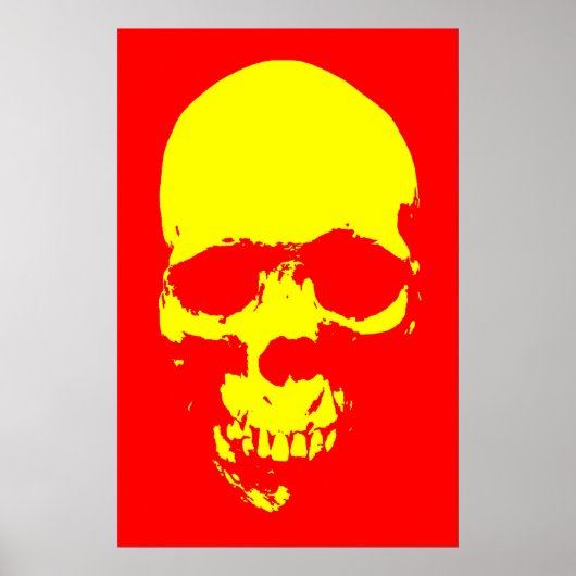 Skull Pop Art Poster - Rood & Geel (Voorkant)