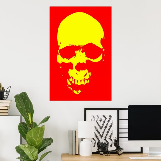 Skull Pop Art Poster - Rood & Geel (Thuiskantoor)