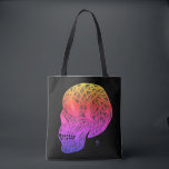 Skull Print Tote Bag With Sunset Colors Skull<br><div class="desc">If you are looking for a cool tote bag or some cool skull artwork , this abstract skull print reusable bag the best of both worlds. This skull print blue black tote bag features an abstract line art style skull in pretty sunset shades of purple , pink, orange , red,...</div>
