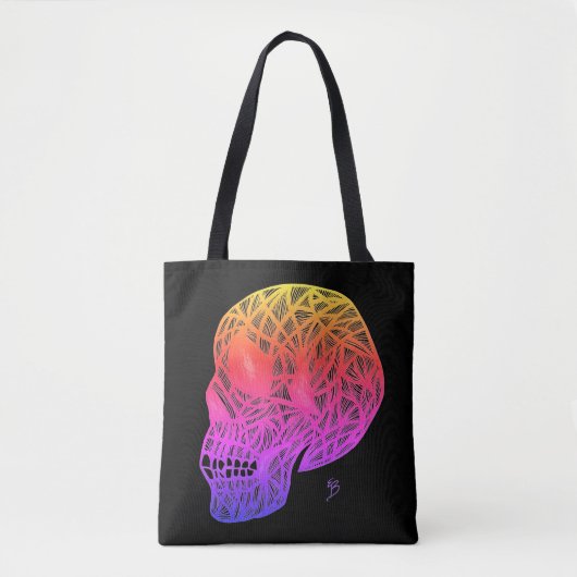 Skull Print Tote Bag With Sunset Colors Skull (Voorkant)