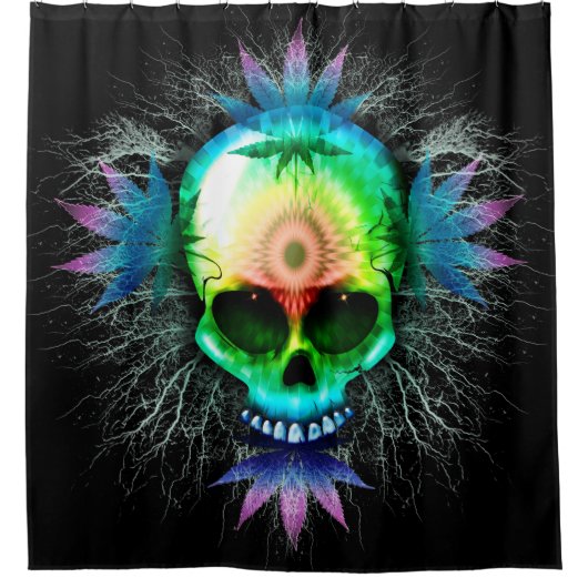 Skull Psychedelic Trippy Explosion Douchegordijn (Voorkant)