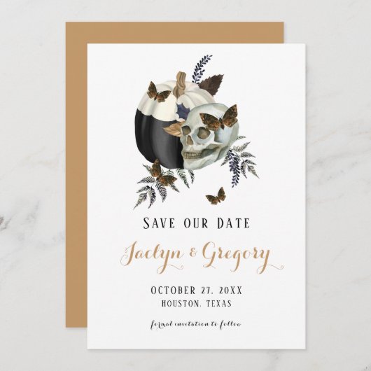 Skull Pumpkin Butteflies Gothic Save The Date (Voorkant / Achterkant)