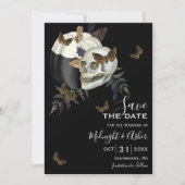 Skull Pumpkin Halloween Save the Date Invitation Kaart (Voorkant)