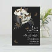 Skull Pumpkin Halloween Save the Date Invitation Kaart (Staand voorkant)