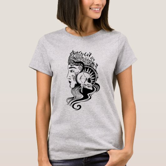 Skull Queen Dark Art Nouveau T-shirt (Voorkant)